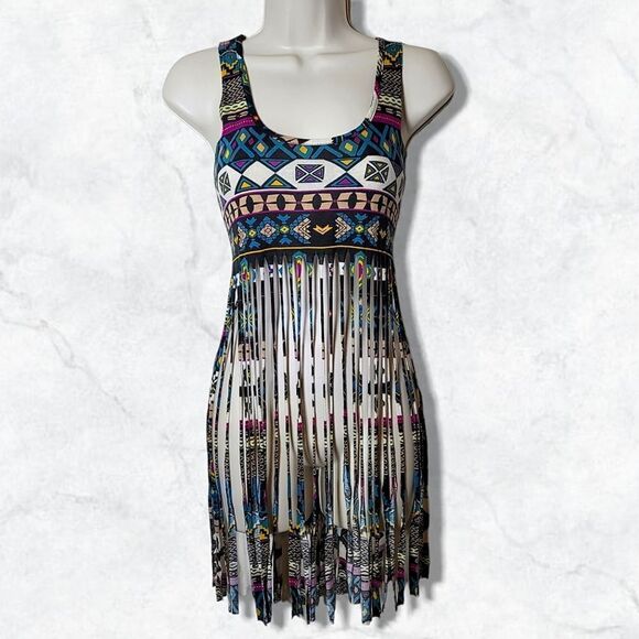 Rue 21 Fringe Aztec Boho Multicolor Cropped Tank Top - Picture 1 of 6